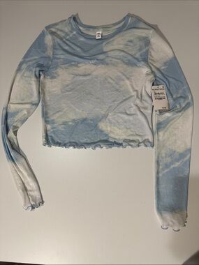 Nordstrom Blue and White Tie-Dye Long Sleeve Crop Top